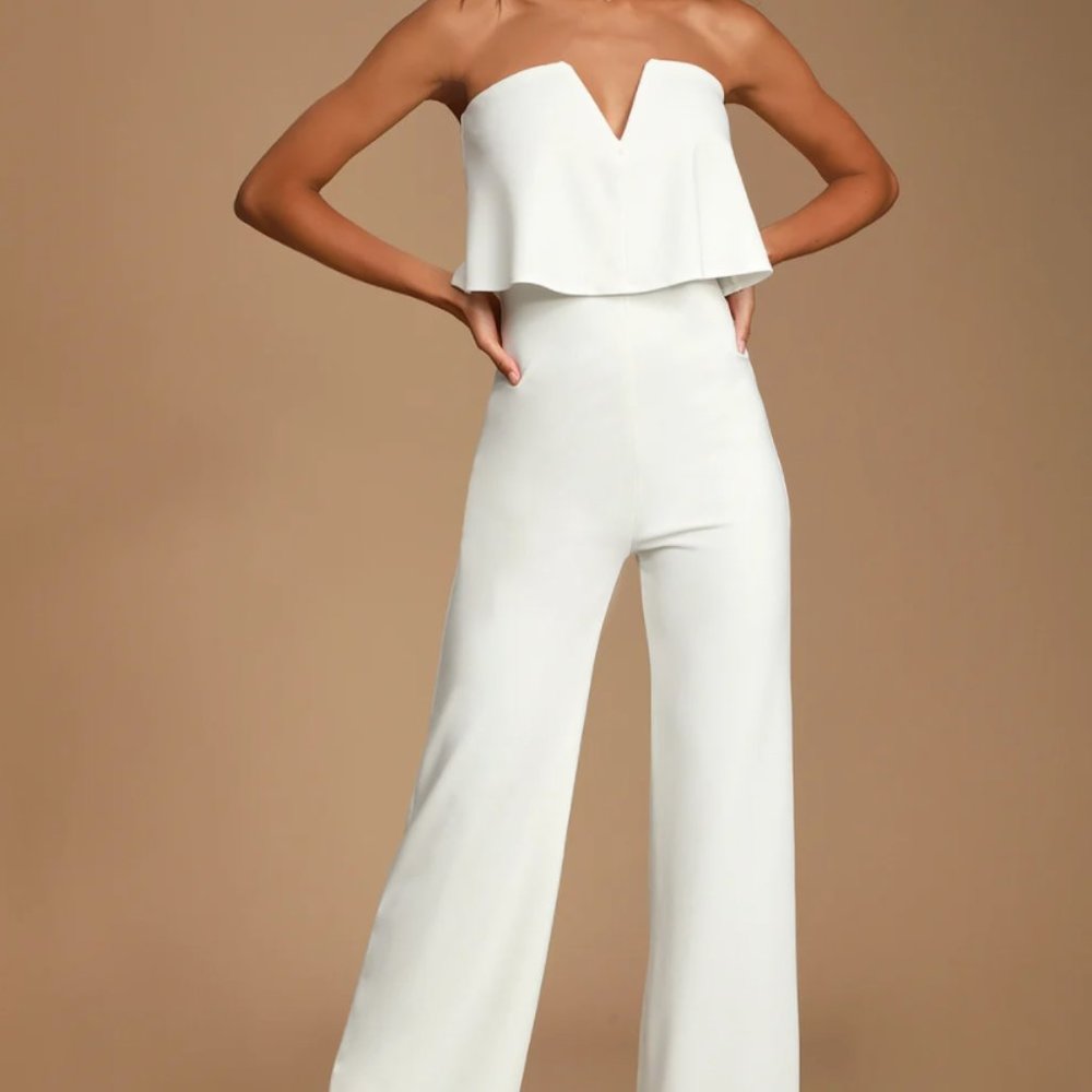 Lulu's Power of Love White Strapless Jumpsuit